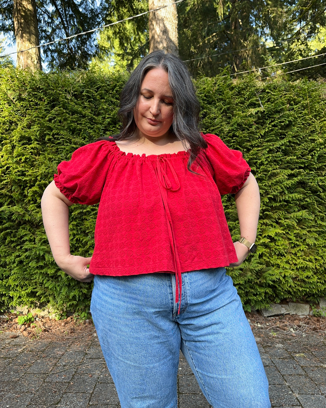 Dandelion Burst Cotton Eyelet - Chili Pepper