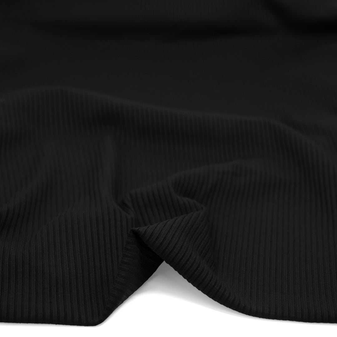 Medium Weight Bamboo Rib Knit - Black | Blackbird Fabrics