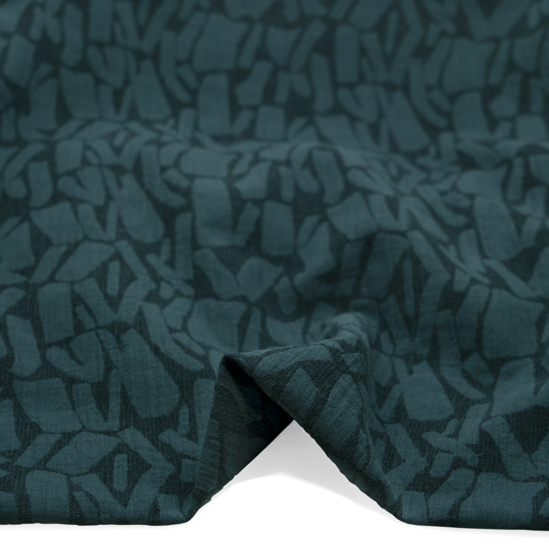 Abstract Textured Cotton Blend Jacquard - Petrol | Blackbird Fabrics