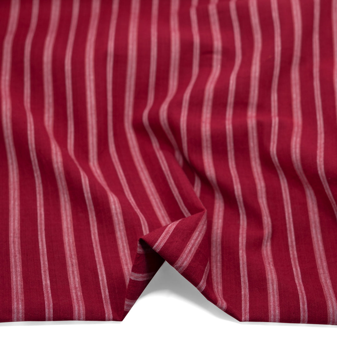 Awning Stripe Handwoven Cotton - Raspberry/White | Blackbird Fabrics