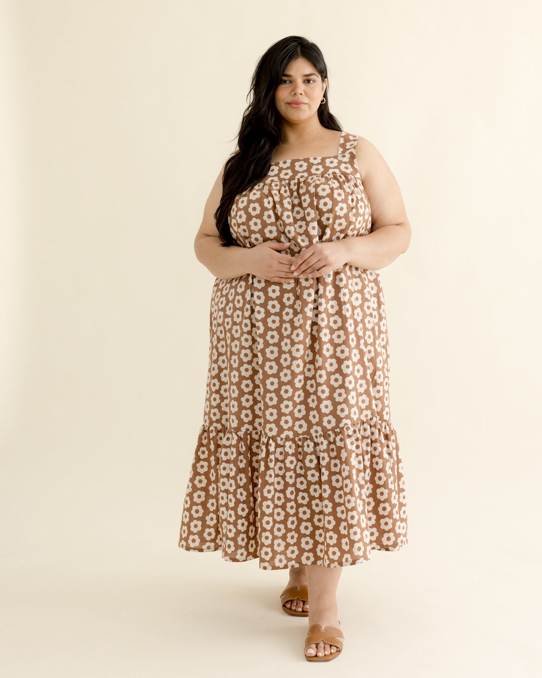 Bloom Block Printed Organic Cotton Batiste - Oak/Shortbread | Blackbird Fabrics