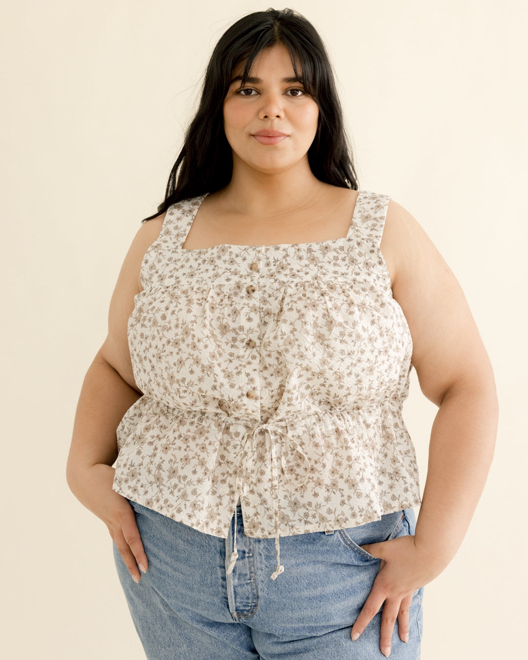 Wildflower Crinkle Cotton - Black/Creme