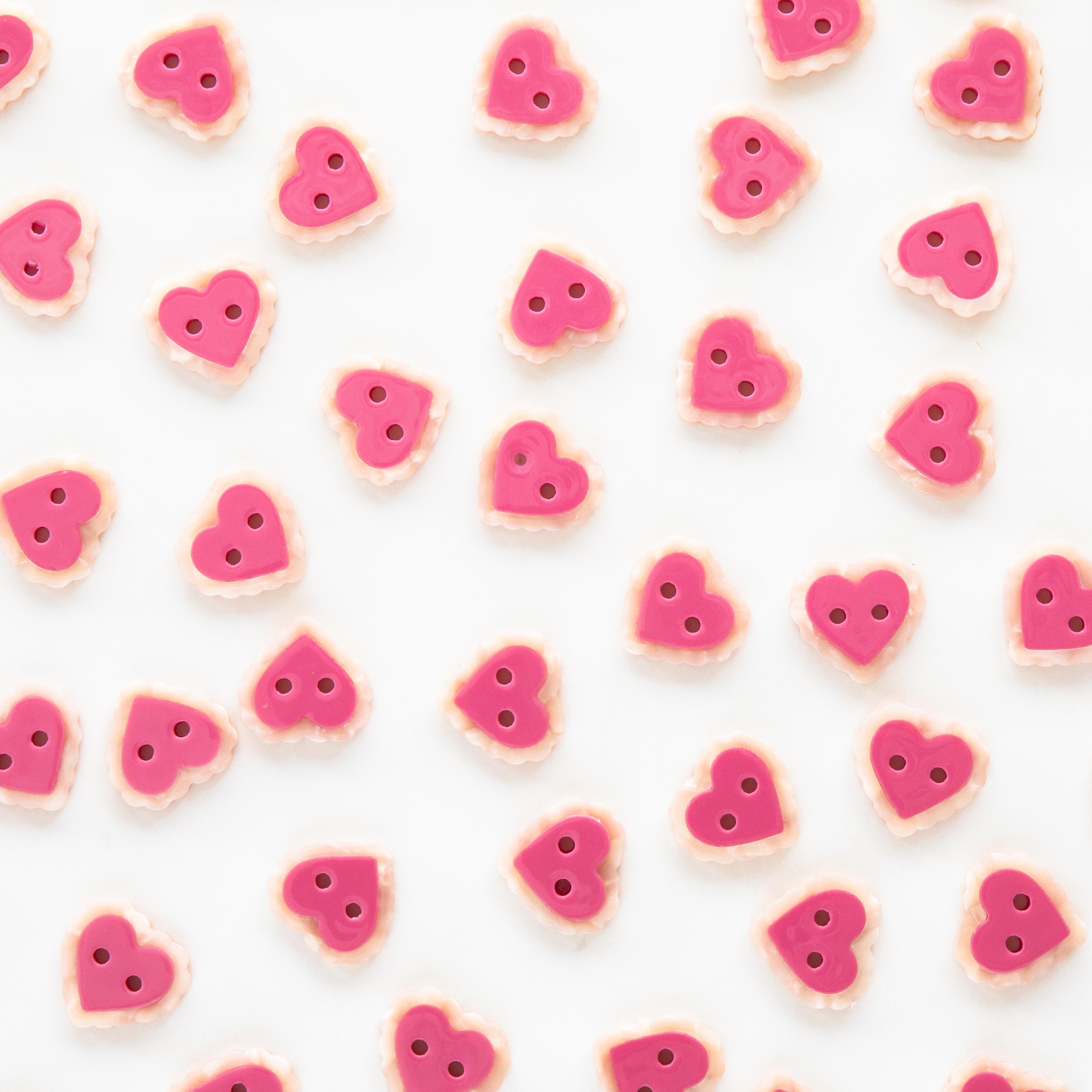 Pink Sweet Heart 15mm (5/8”) Buttons By Sarah Hearts - Set of 10 | Blackbird Fabrics