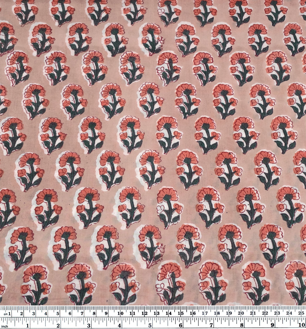 Bloom Block Printed Organic Cotton Batiste - Pebble/Coral/Jade | Blackbird Fabrics