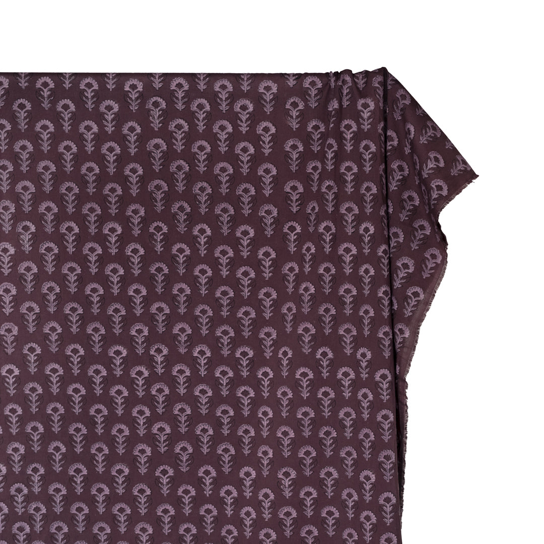 Bloom Block Printed Organic Cotton Batiste - Deep Currant/Lilac | Blackbird Fabrics