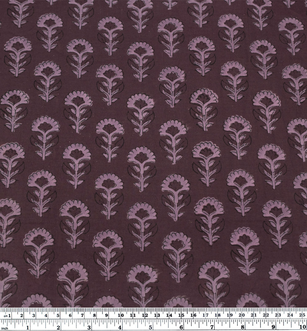 Bloom Block Printed Organic Cotton Batiste - Deep Currant/Lilac | Blackbird Fabrics