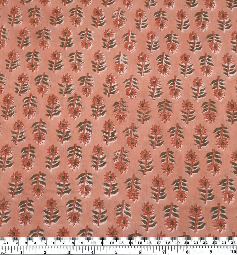Bloom Block Printed Organic Cotton Batiste - Apricot/Clay/Caper | Blackbird Fabrics