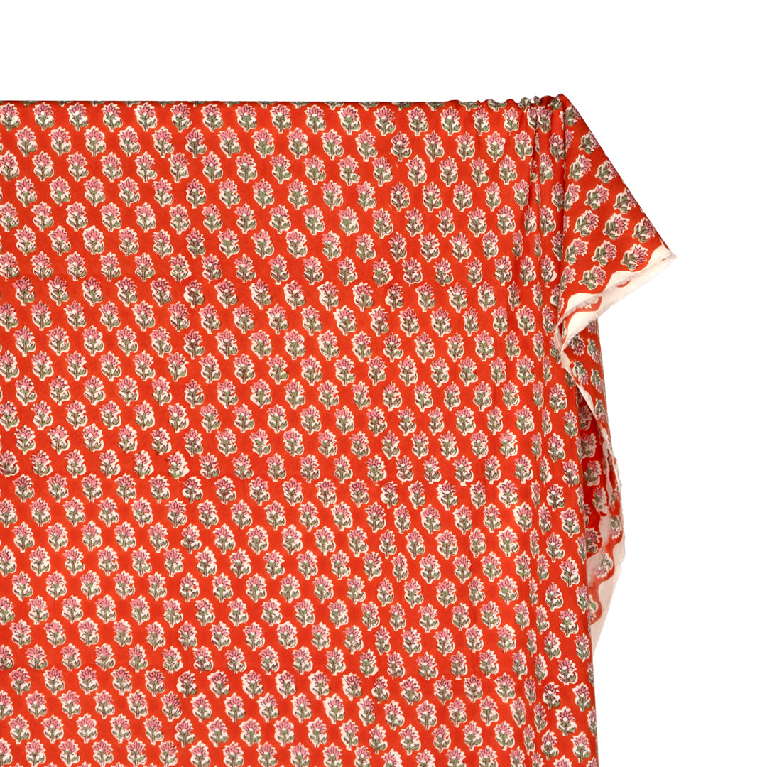 Bloom Block Printed Organic Cotton Batiste - Firecracker/Bubblegum | Blackbird Fabrics
