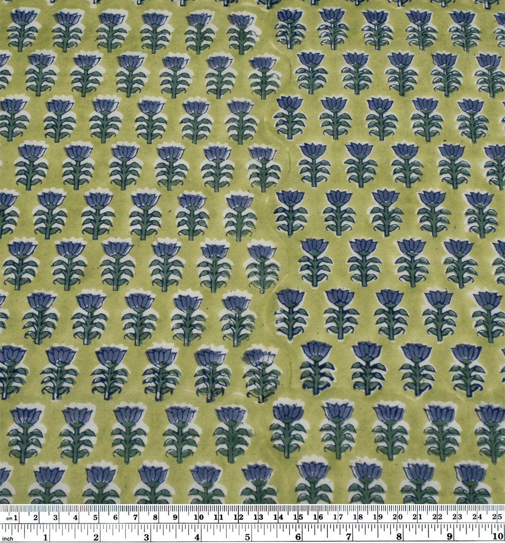 Bloom Block Printed Organic Cotton Batiste - Peashoot/Sage/Denim | Blackbird Fabrics