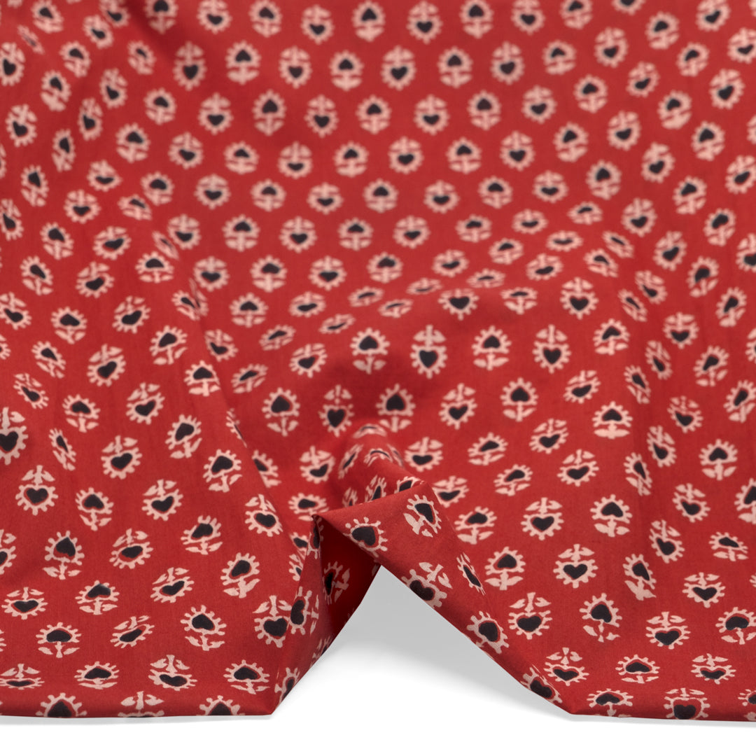 Bloom Block Printed Organic Cotton Batiste - Tomato/Quartz/Black | Blackbird Fabrics