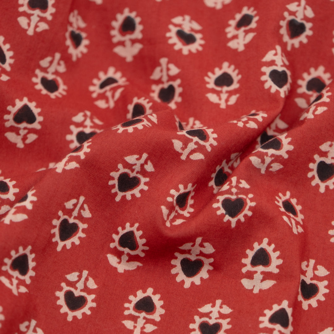 Bloom Block Printed Organic Cotton Batiste - Tomato/Quartz/Black | Blackbird Fabrics