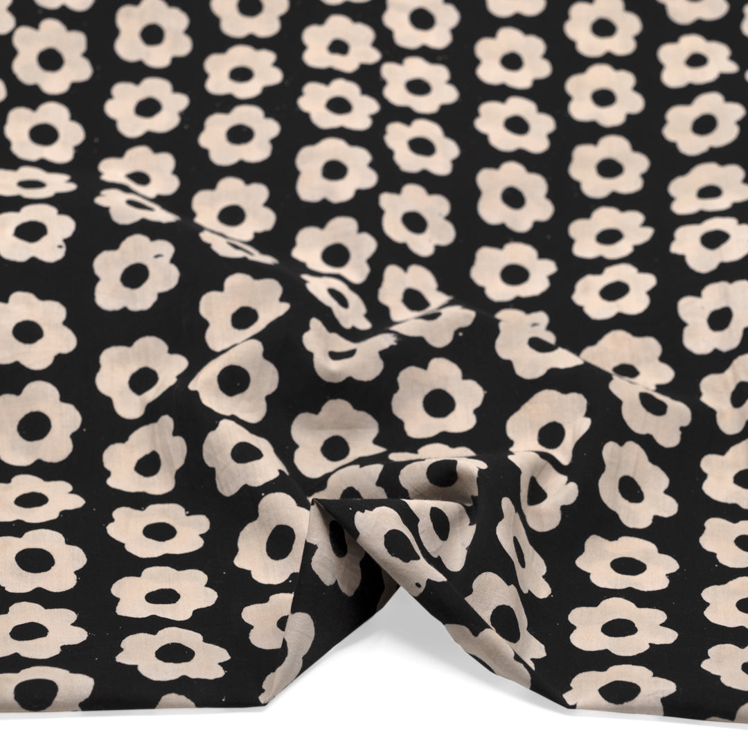 Bloom Block Printed Organic Cotton Batiste - Vintage Black/Bone | Blackbird Fabrics
