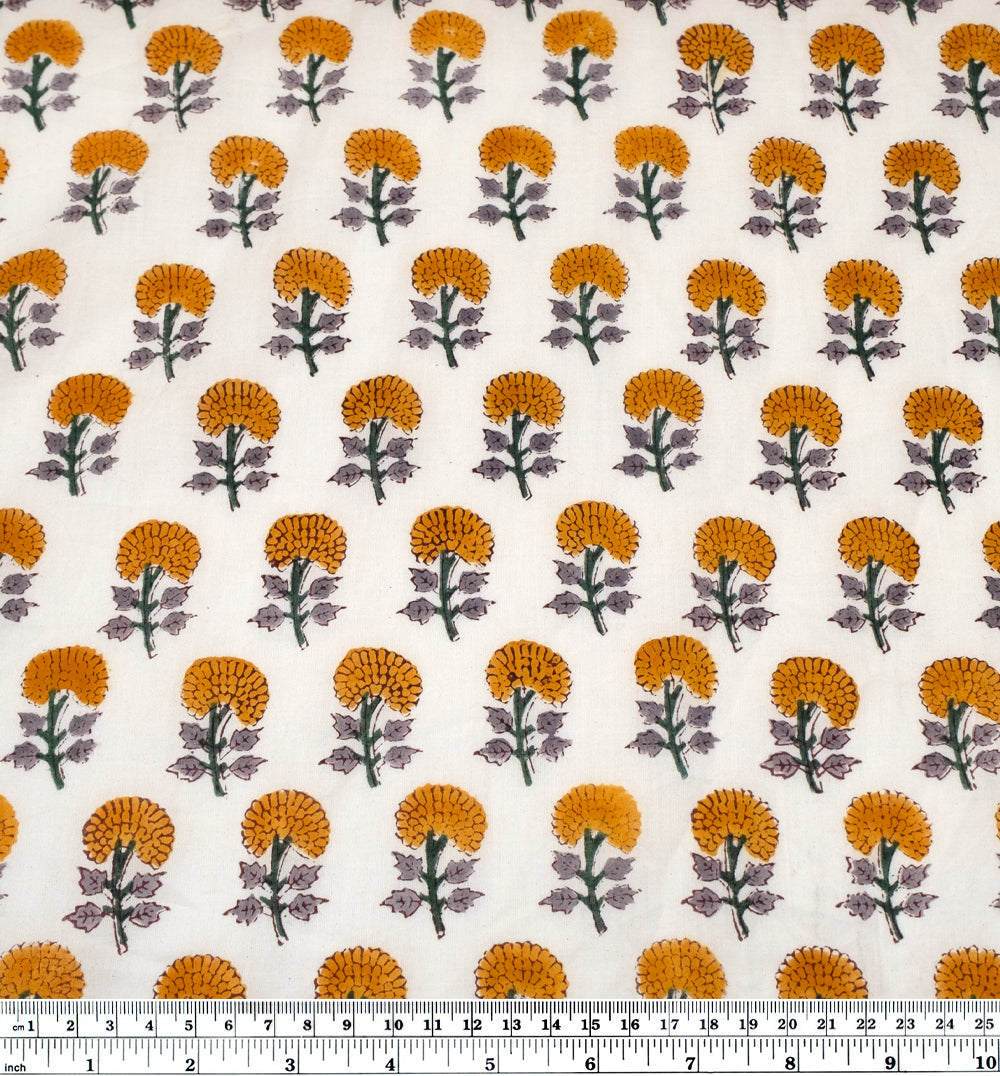 Bloom Block Printed Organic Cotton Batiste - White/Marigold | Blackbird Fabrics