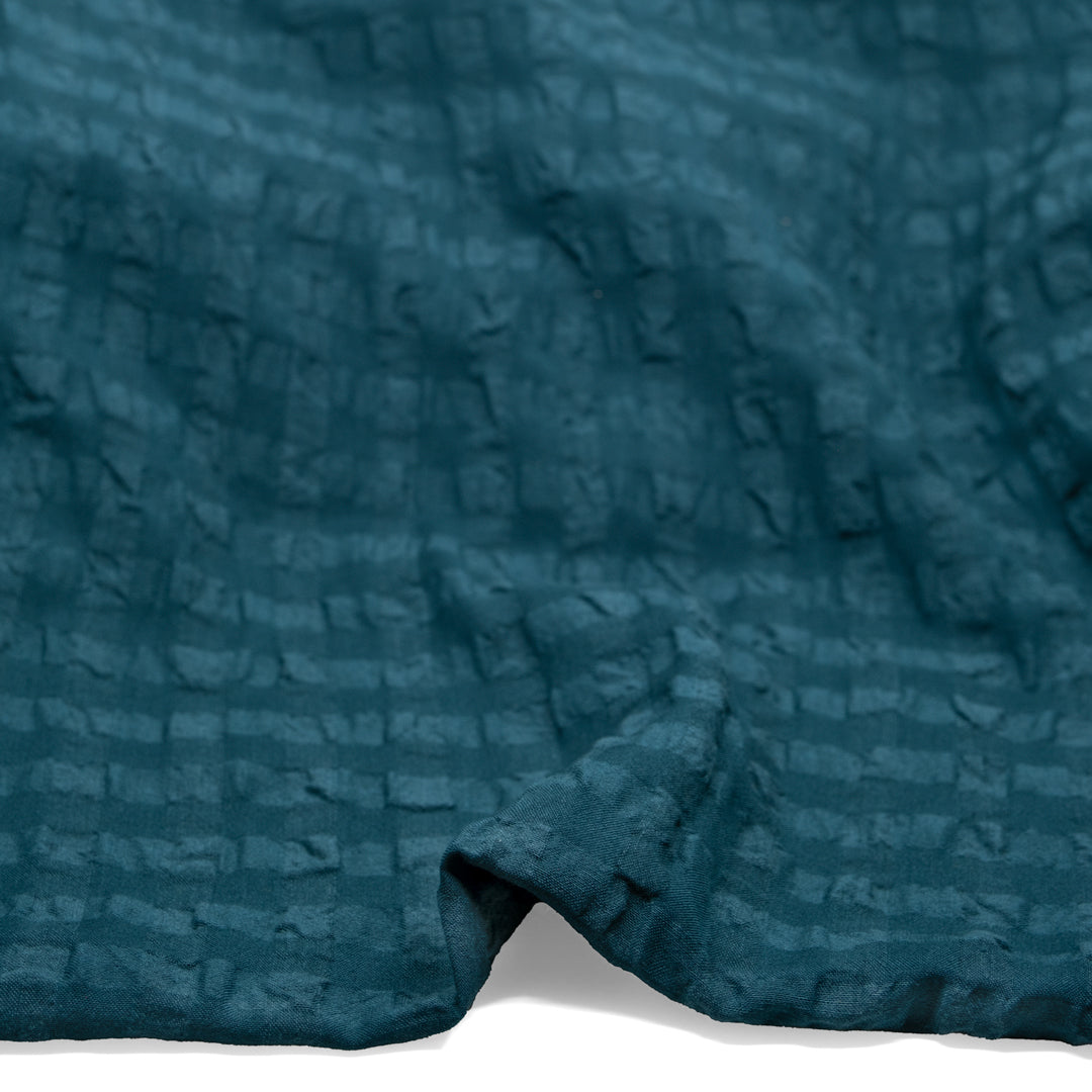 Check Linen Viscose Gauze - Deep Teal | Blackbird Fabrics