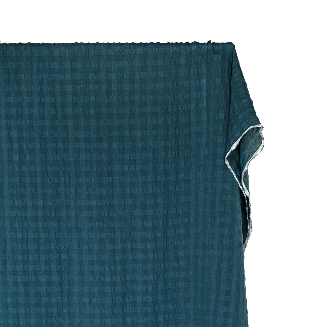 Check Linen Viscose Gauze - Deep Teal | Blackbird Fabrics
