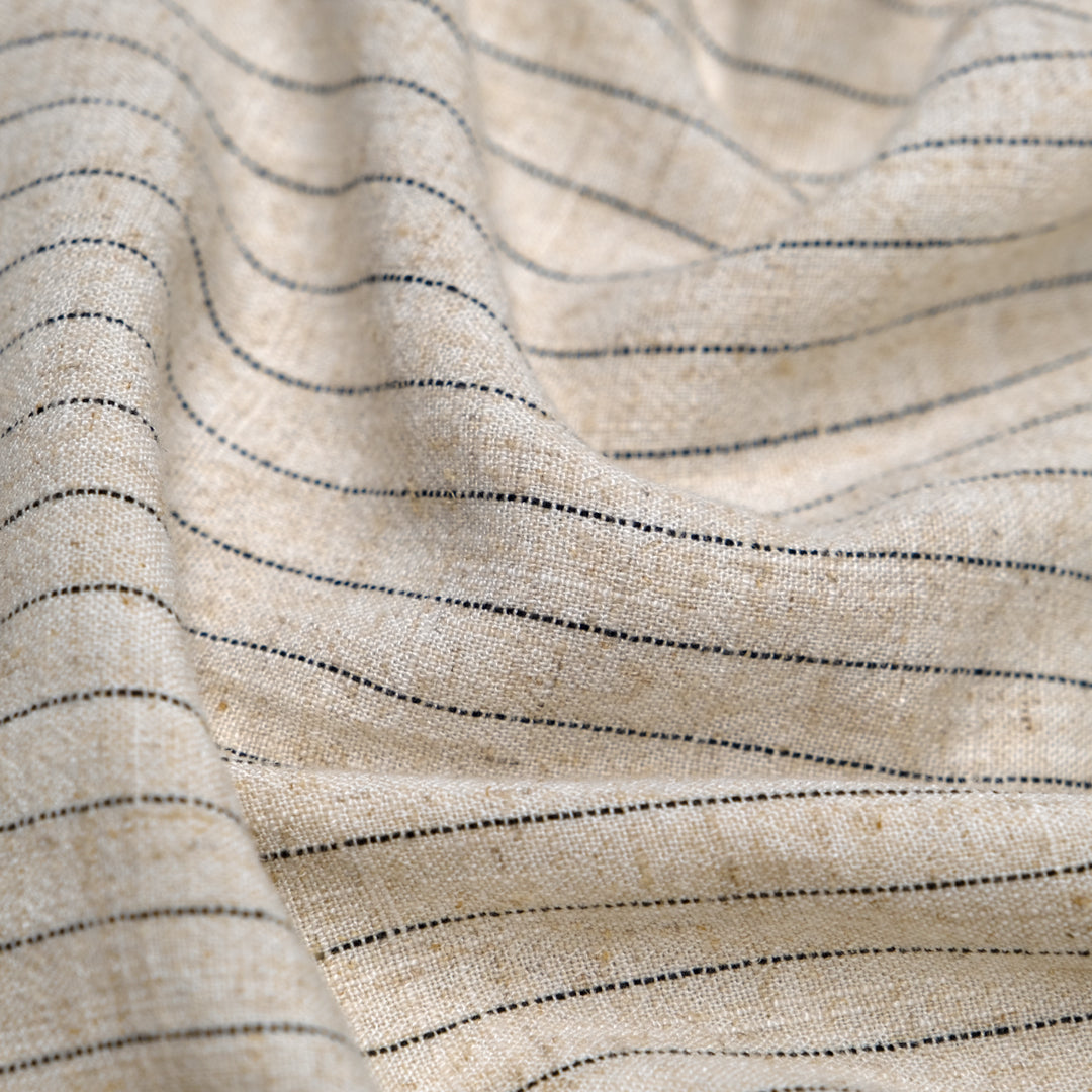 Classic Stripe Rayon Linen Noil - Almond/Black | Blackbird Fabrics