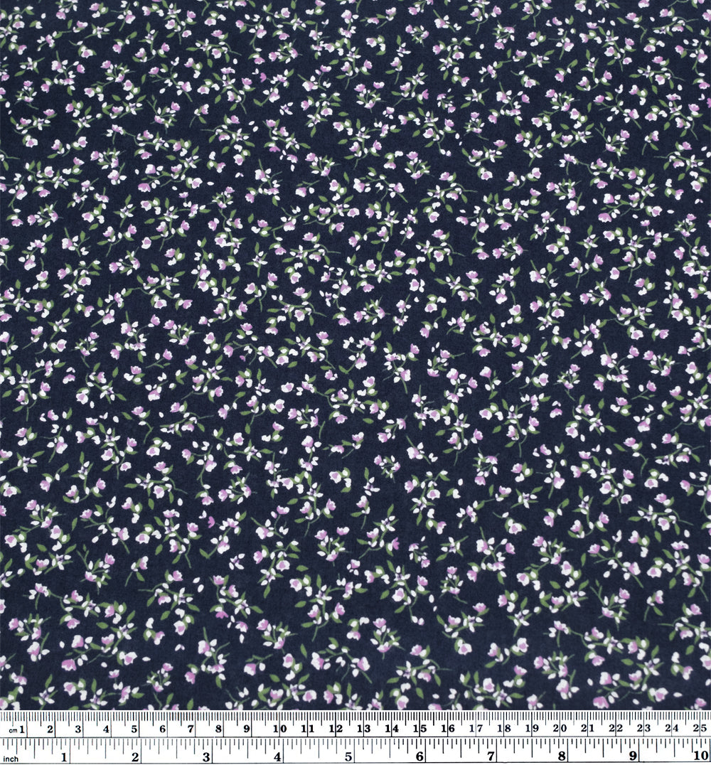 Cottage Sprigs Cotton Lawn - Navy/Violet | Blackbird Fabrics