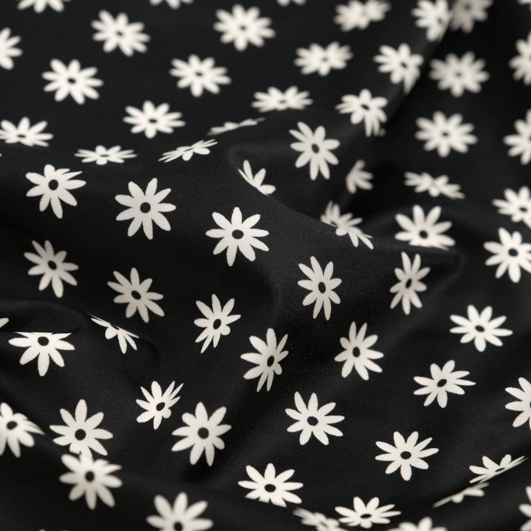Daisy Days Recycled Nylon Swim Tricot - Black/White | Blackbird Fabrics