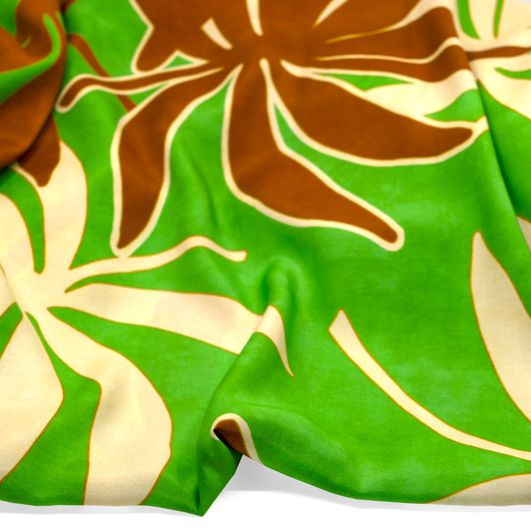 Deadstock Palm Party Printed Viscose - Neon Green/Cream | Blackbird Fabrics