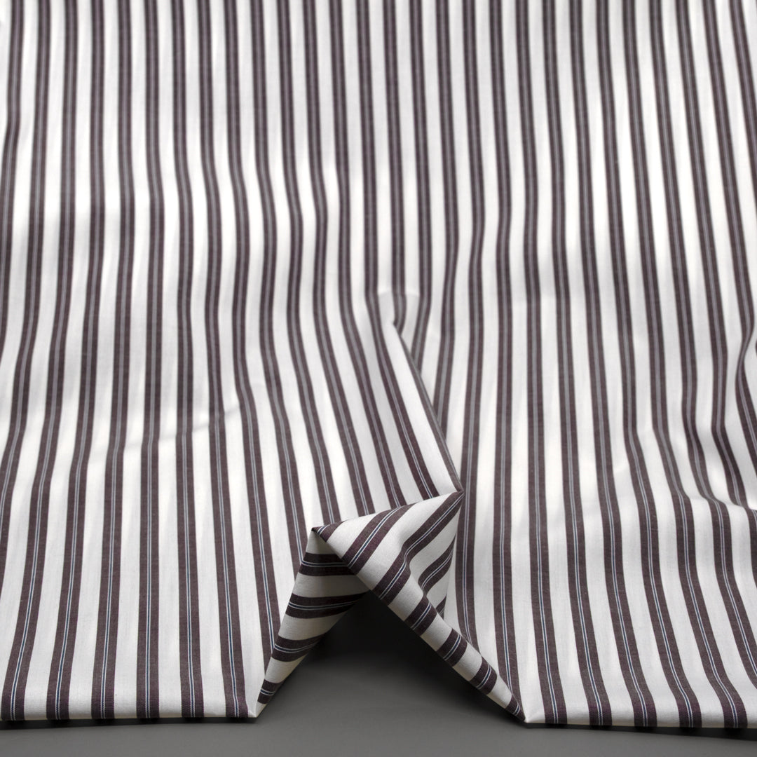 Deadstock Stripe Cotton Shirting - Fudge/White | Blackbird Fabrics