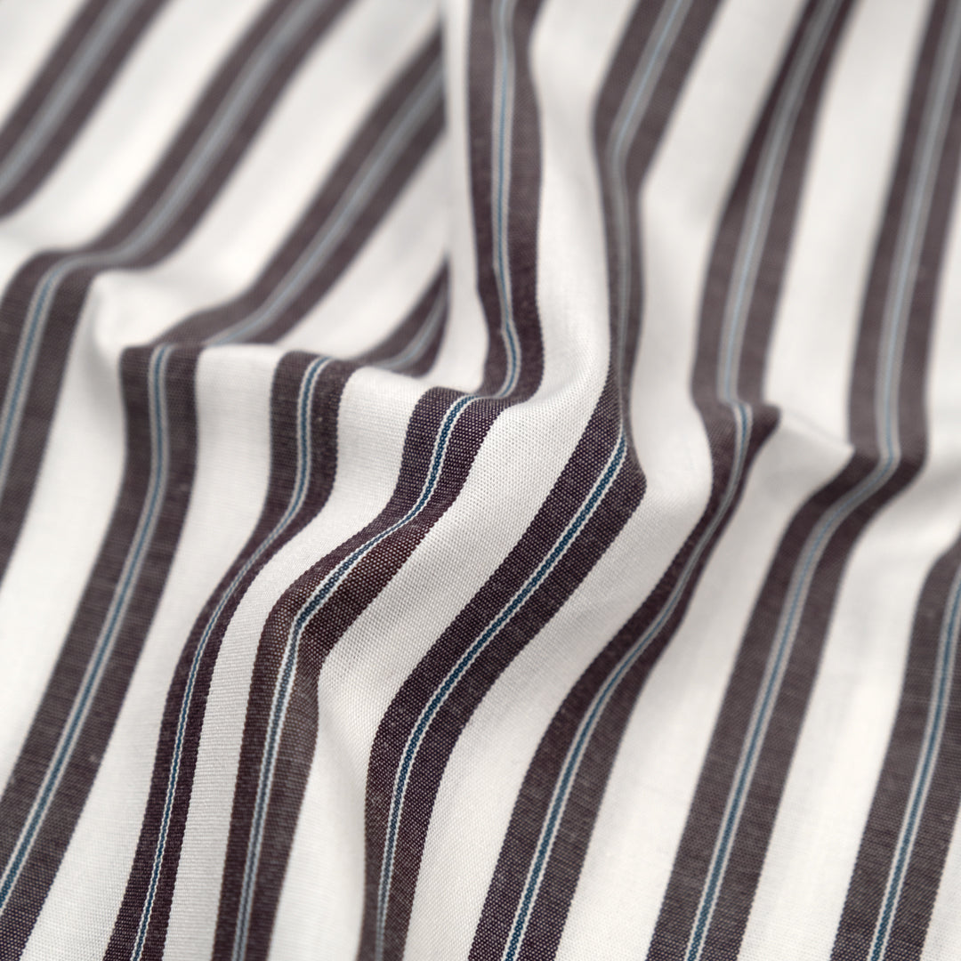 Deadstock Stripe Cotton Shirting - Fudge/White | Blackbird Fabrics
