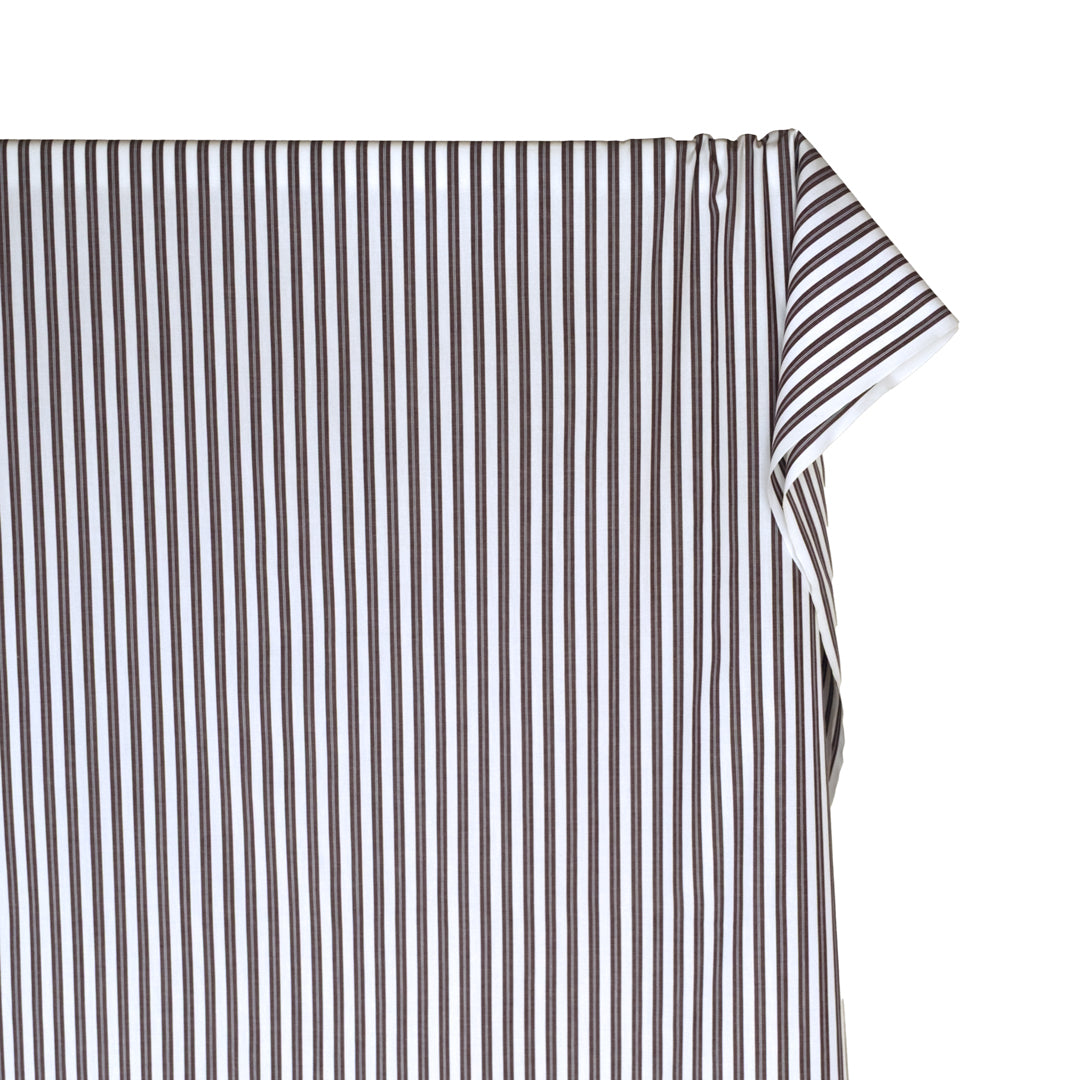 Deadstock Stripe Cotton Shirting - Fudge/White | Blackbird Fabrics