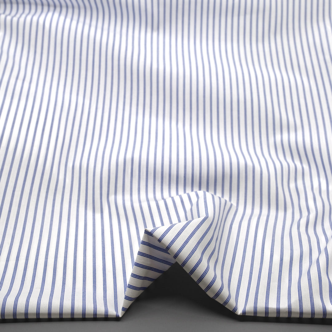 Deadstock Stripe Cotton Shirting - White/Azure | Blackbird Fabrics