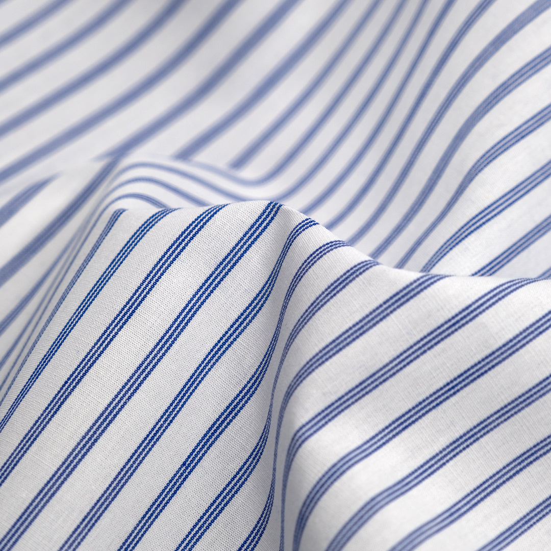 Deadstock Stripe Cotton Shirting - White/Azure | Blackbird Fabrics