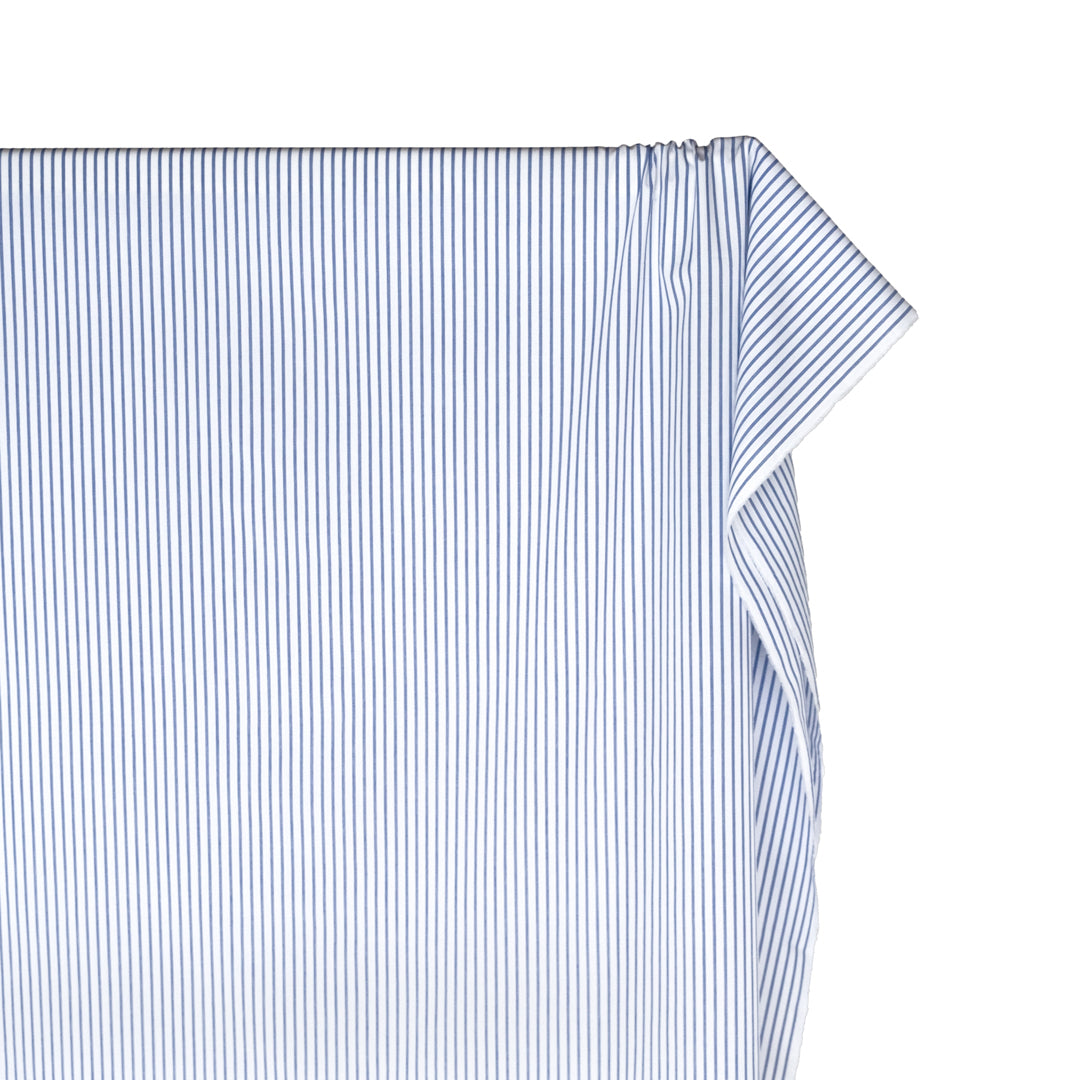 Deadstock Stripe Cotton Shirting - White/Azure | Blackbird Fabrics
