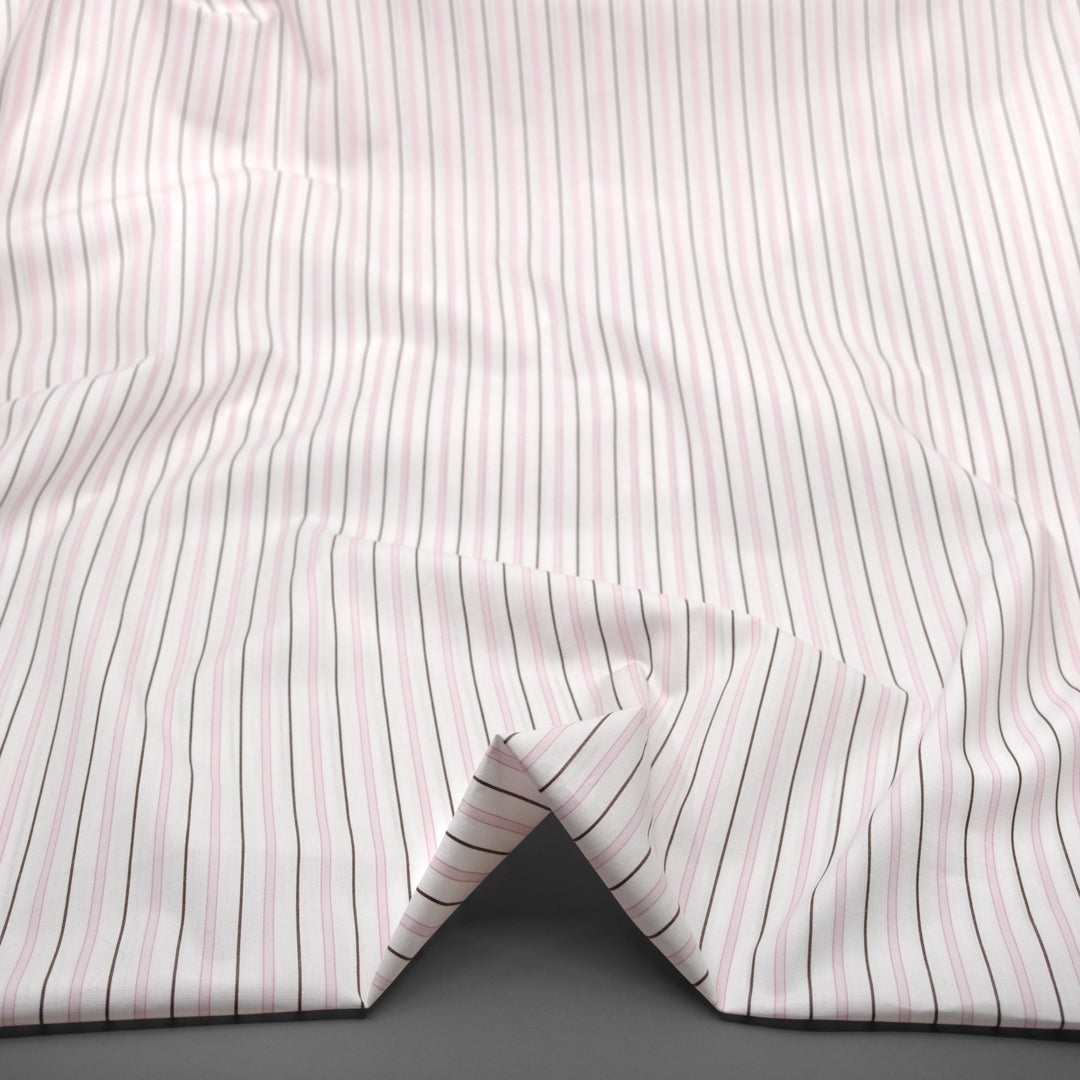 Deadstock Stripe Cotton Shirting - White/Pale Pink | Blackbird Fabrics
