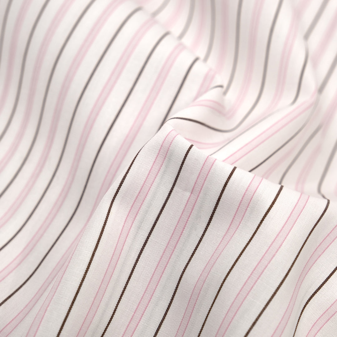 Deadstock Stripe Cotton Shirting - White/Pale Pink | Blackbird Fabrics