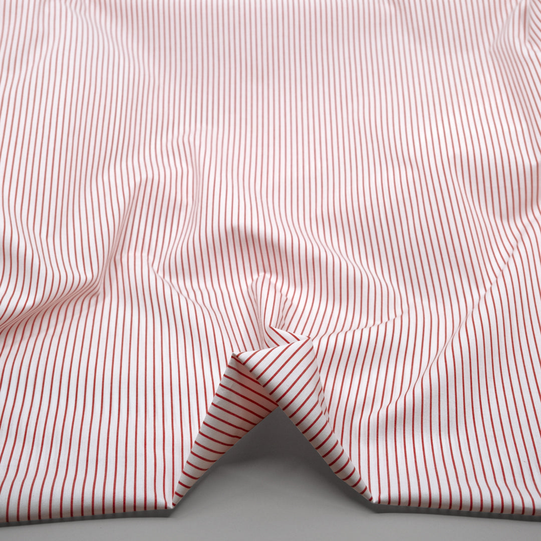 Deadstock Stripe Cotton Shirting - White/Poppy | Blackbird Fabrics