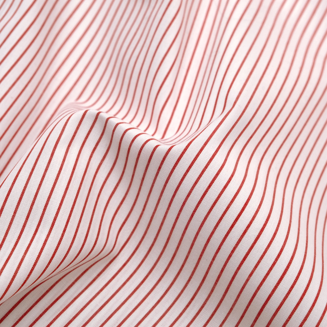Deadstock Stripe Cotton Shirting - White/Poppy | Blackbird Fabrics