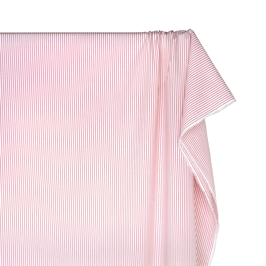 Deadstock Stripe Cotton Shirting - White/Poppy | Blackbird Fabrics