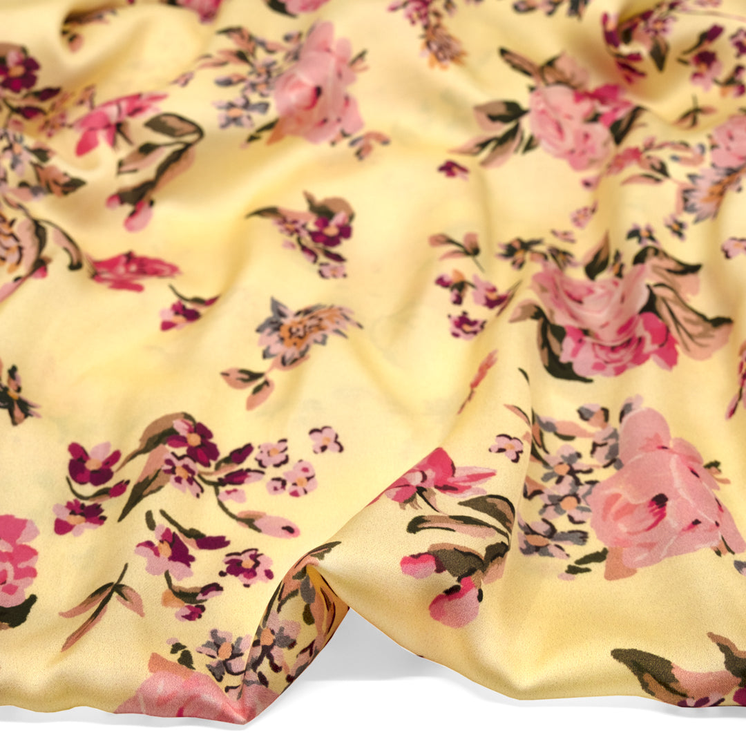 Deadstock Versailles Garden Viscose Satin - Buttermilk/Petal Pink | Blackbird Fabrics