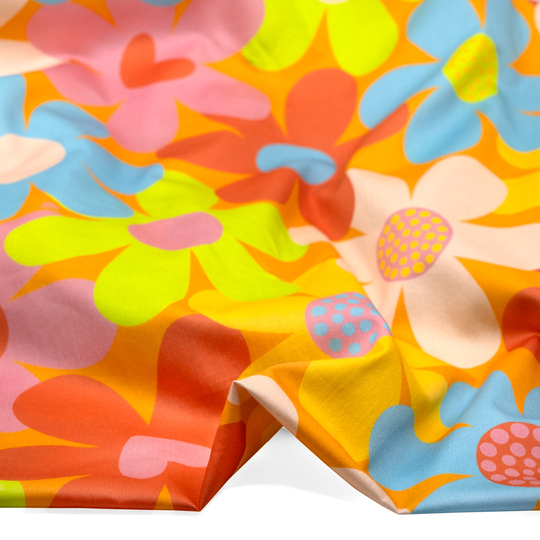 Ellie Whittaker - Betty Organic Cotton Sateen - Turmeric/Carnation/Limeade | Blackbird Fabrics
