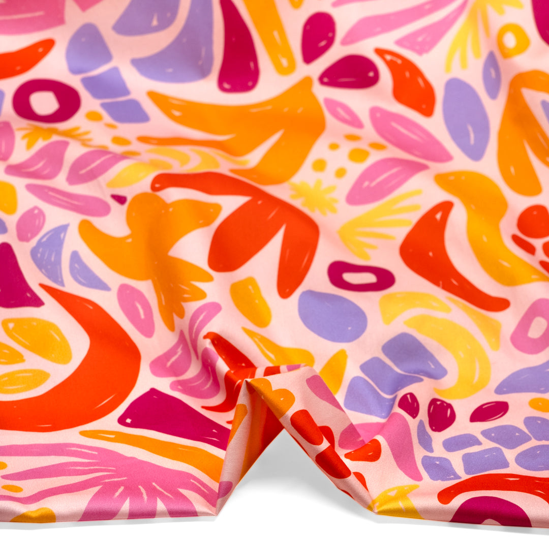 Ellie Whittaker - Forest Flight Organic Cotton Sateen - Petal/Firecracker/Lavender | Blackbird Fabrics