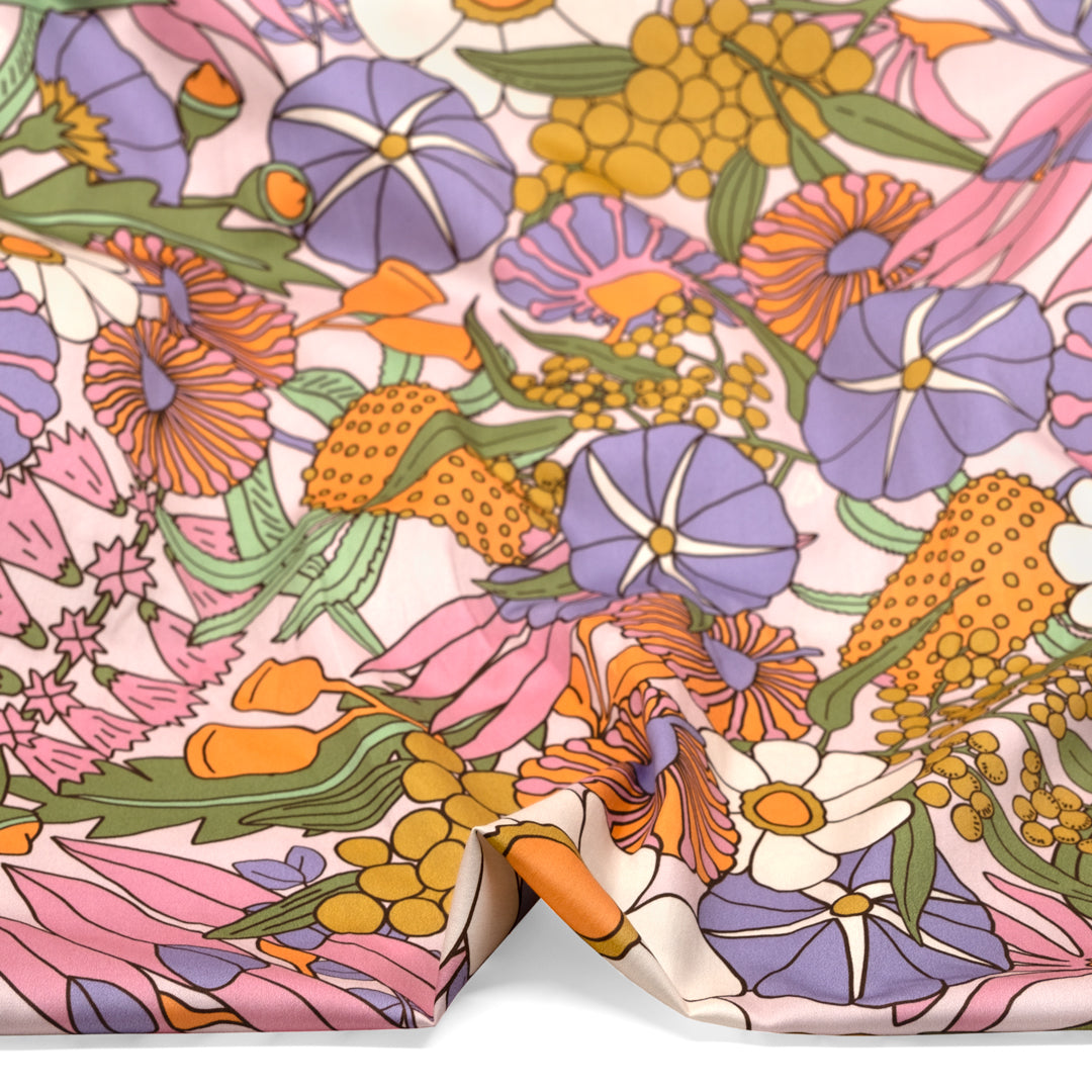 Ellie Whittaker - Sweetpea Organic Cotton Sateen - Pale Pink/Wisteria/Light Elmwood | Blackbird Fabrics