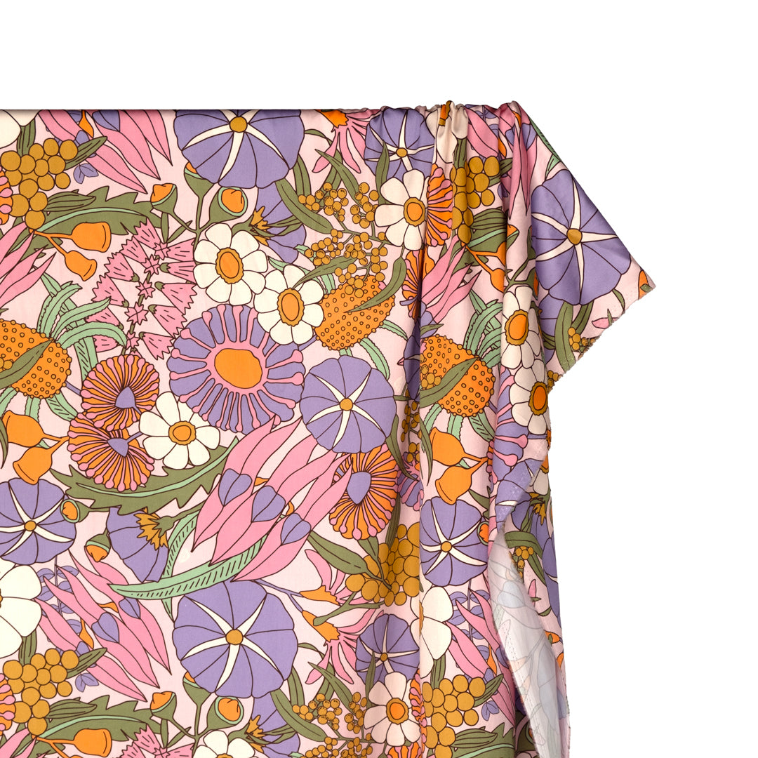 Ellie Whittaker - Sweetpea Organic Cotton Sateen - Pale Pink/Wisteria/Light Elmwood | Blackbird Fabrics