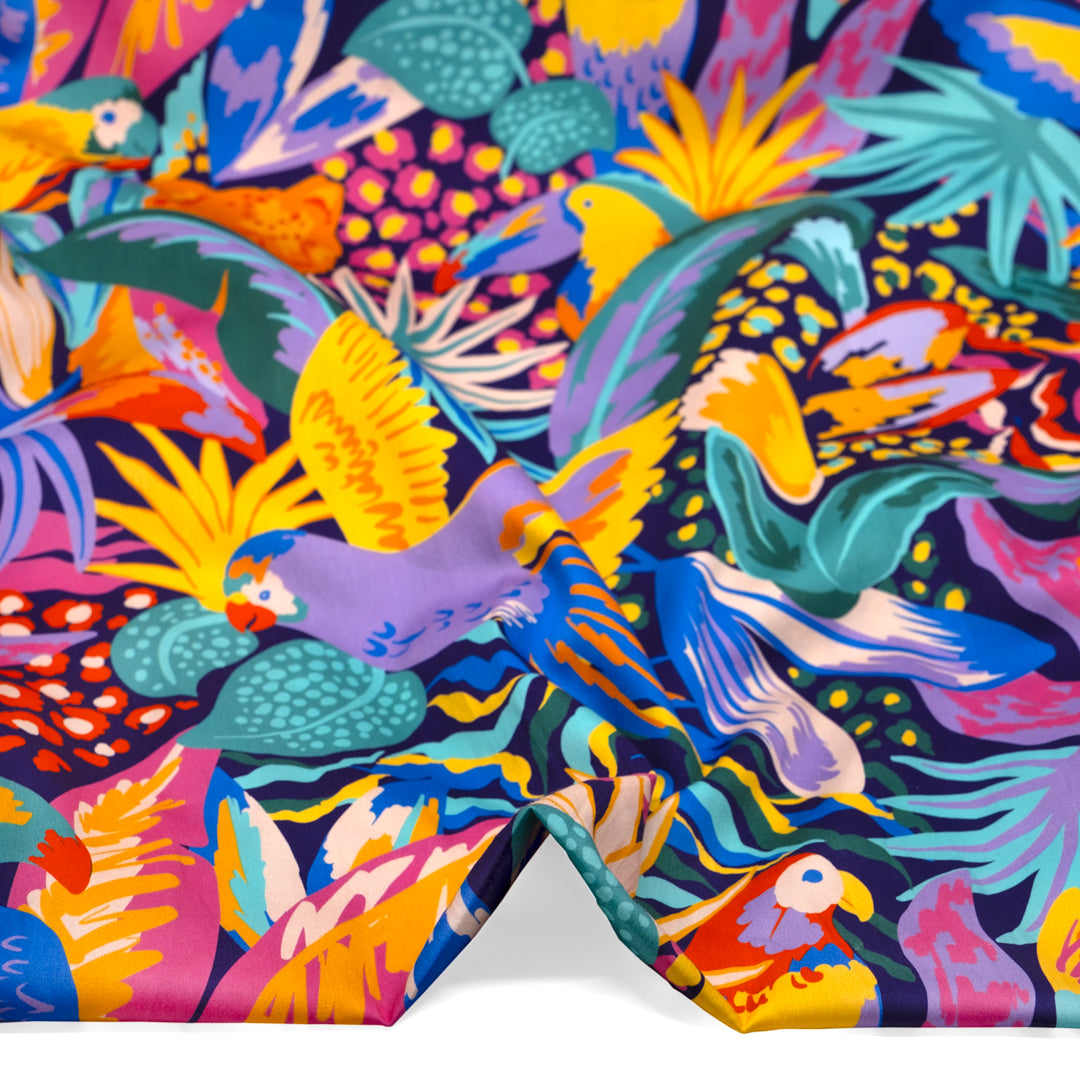 Ellie Whittaker - Jungle Party Organic Cotton Sateen - Deep Violet/Lemon/Multi | Blackbird Fabrics