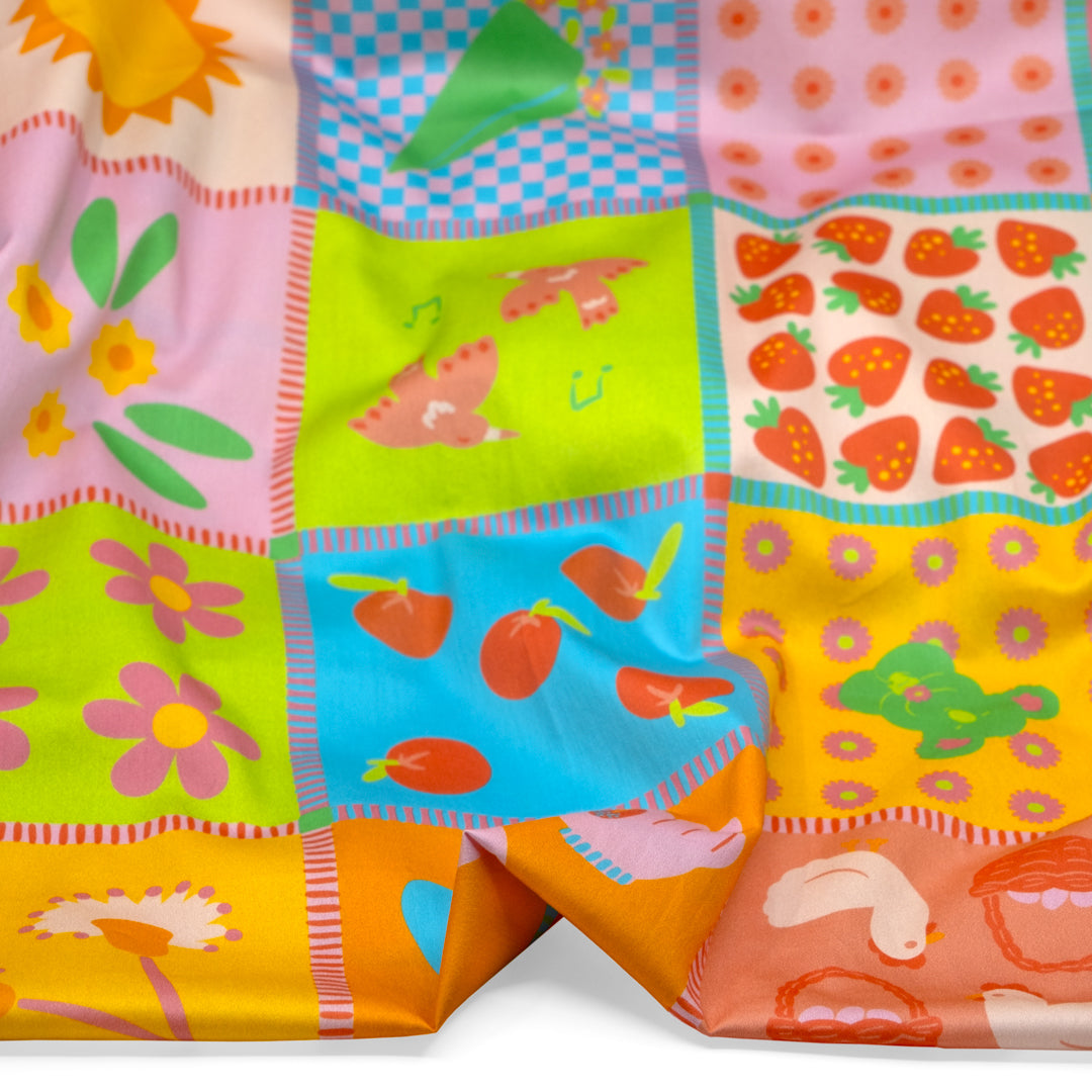 Ellie Whittaker - Mimi Organic Cotton Sateen - Cherry Blossom/Marigold/Electric Lime | Blackbird Fabrics