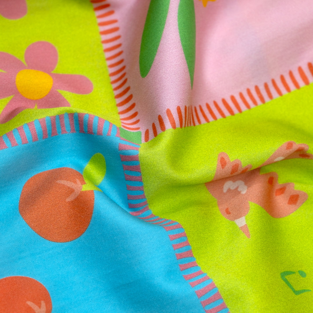 Ellie Whittaker - Mimi Organic Cotton Sateen - Cherry Blossom/Marigold/Electric Lime | Blackbird Fabrics