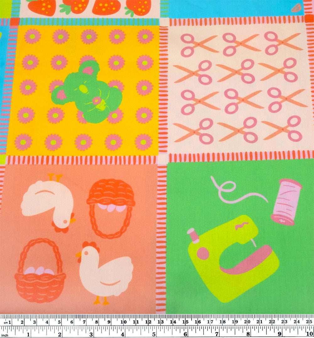 Ellie Whittaker - Mimi Organic Cotton Sateen - Cherry Blossom/Marigold/Electric Lime | Blackbird Fabrics