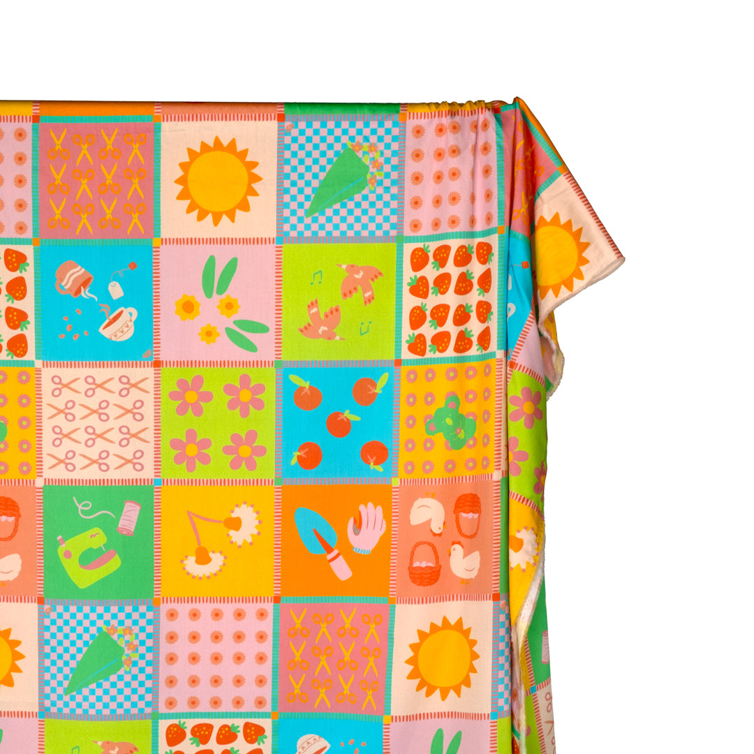 Ellie Whittaker - Mimi Organic Cotton Sateen - Cherry Blossom/Marigold/Electric Lime | Blackbird Fabrics