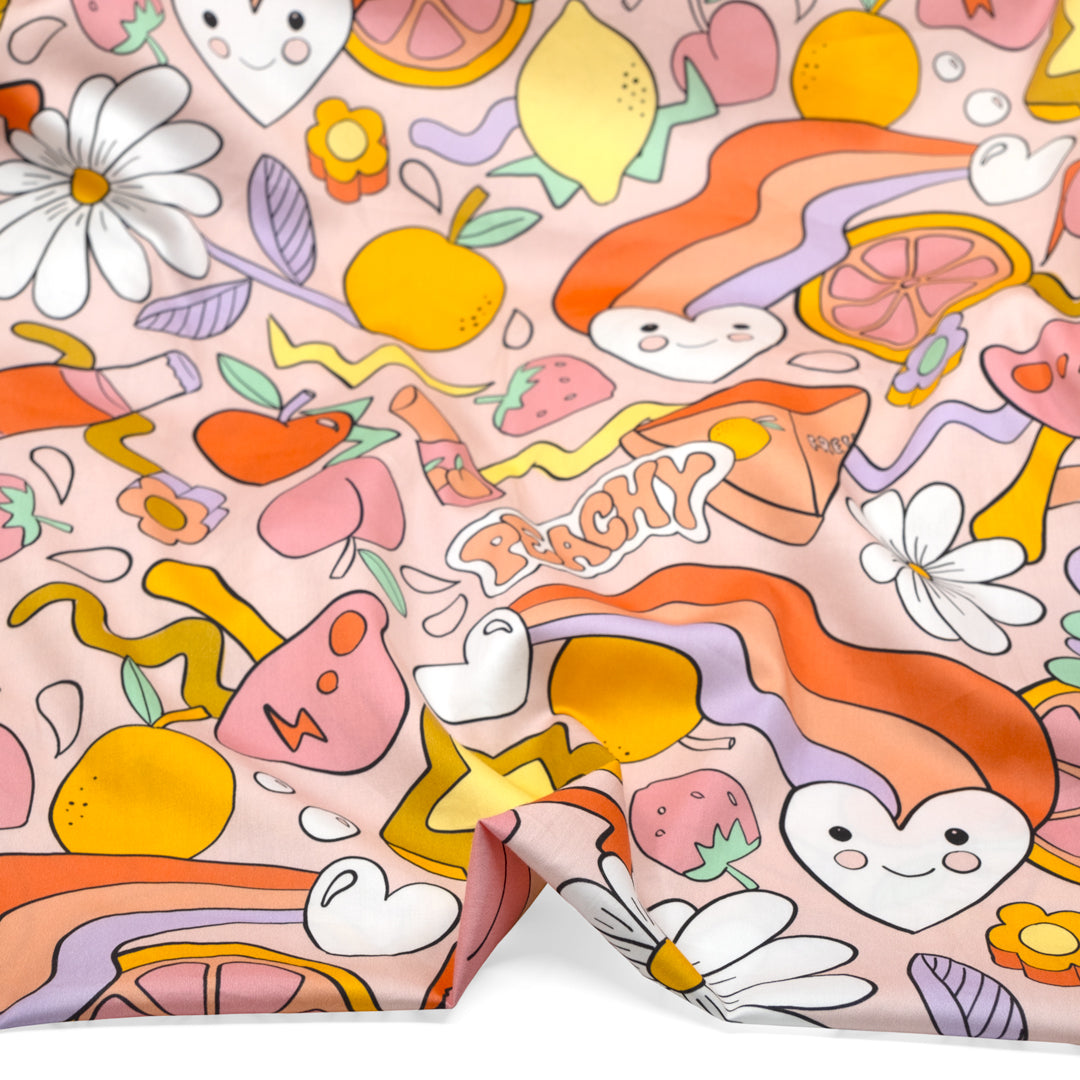 Ellie Whittaker - Peachy Organic Cotton Sateen - Petal/Peach/Pale Lavender | Blackbird Fabrics