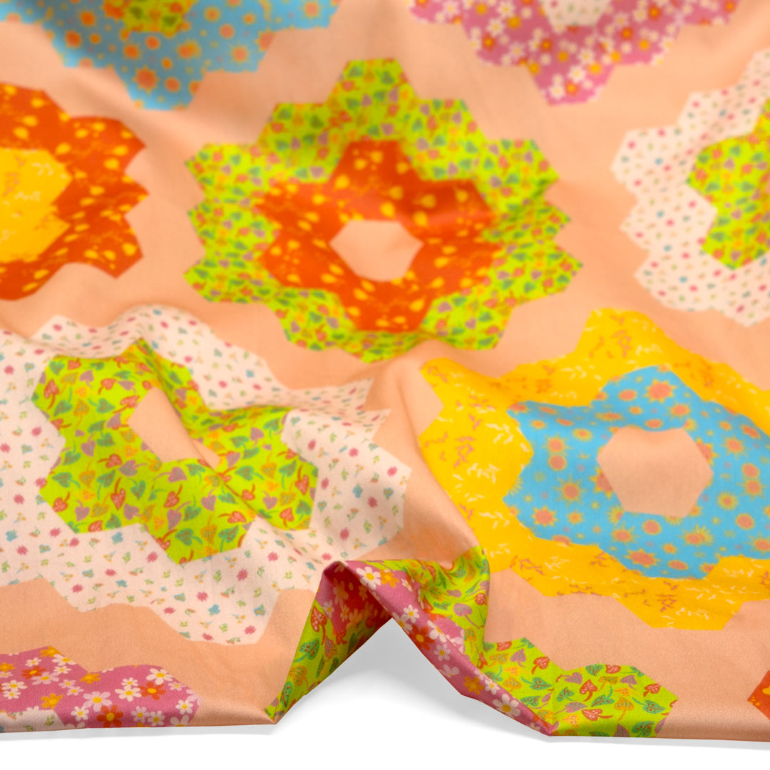Ellie Whittaker - Quilty Organic Cotton Sateen - Peach/Lime/Aqua | Blackbird Fabrics
