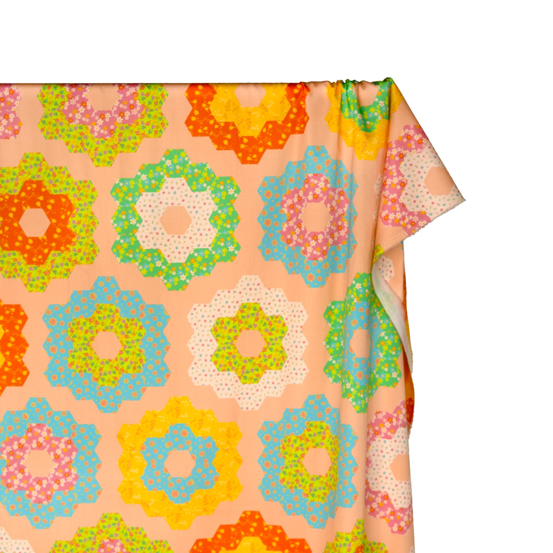 Ellie Whittaker - Quilty Organic Cotton Sateen - Peach/Lime/Aqua | Blackbird Fabrics