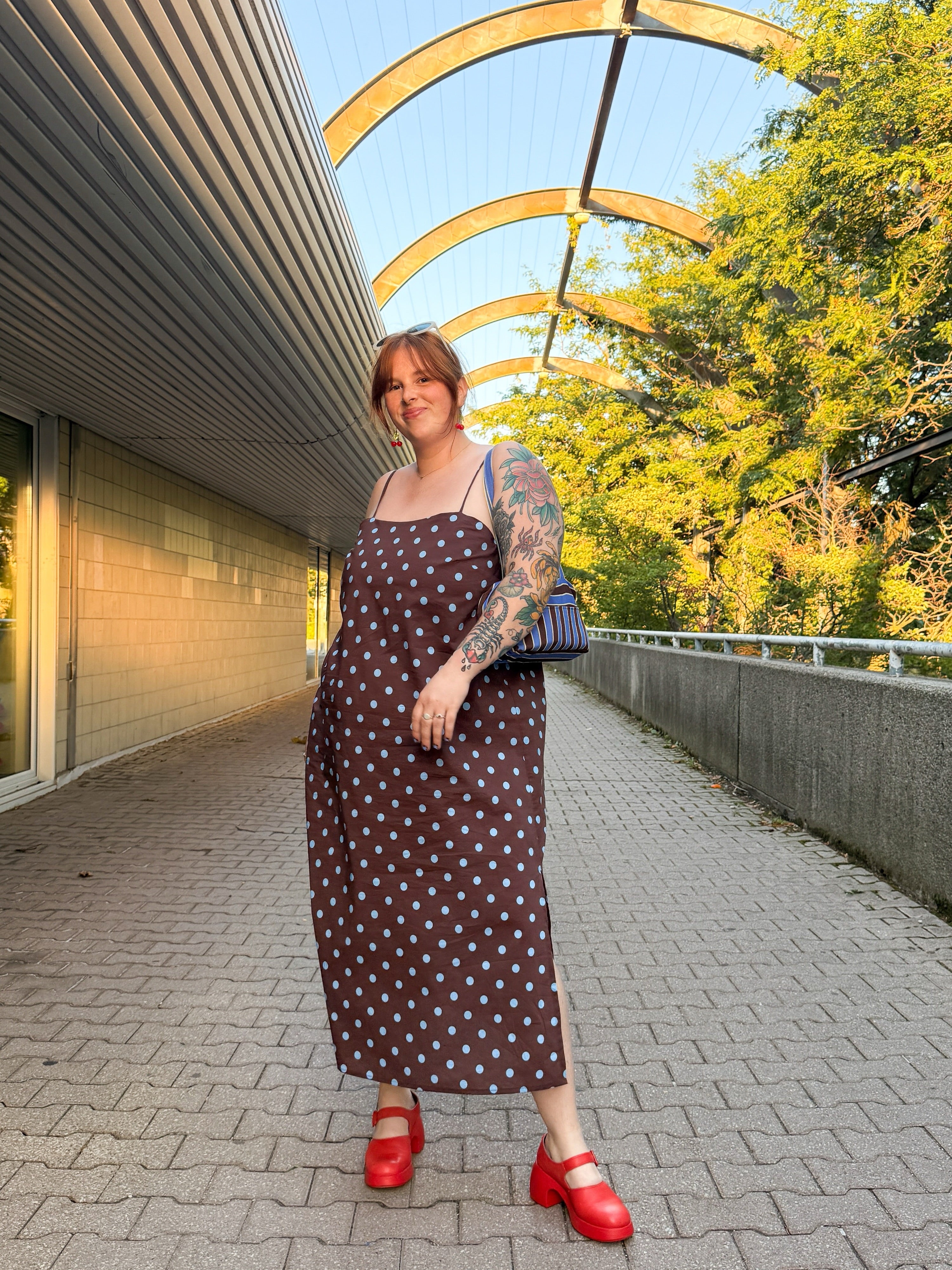 Big Dots Printed Cotton Lawn - Chocolate/Cornflower