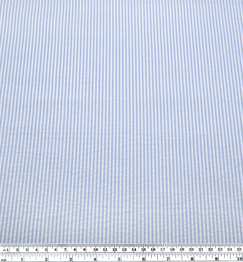 Mini Stripe Cotton Seersucker - Baby Blue/White | Blackbird Fabrics