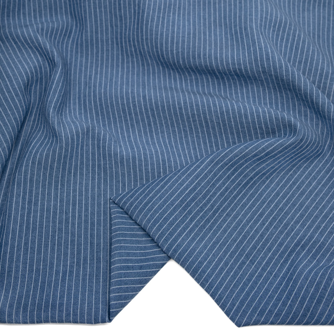 Chalk-Line Lightweight Cotton Lyocell Shirting - Light Indigo/White | Blackbird Fabrics